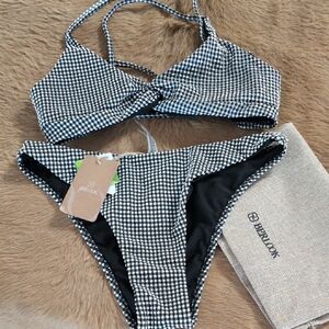Black & White Gingham Twist Bikini Set - BEILOK